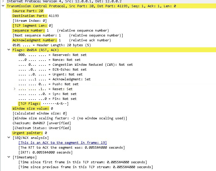 A real life example of a TCP Header where it shows the various field of TCP Header.